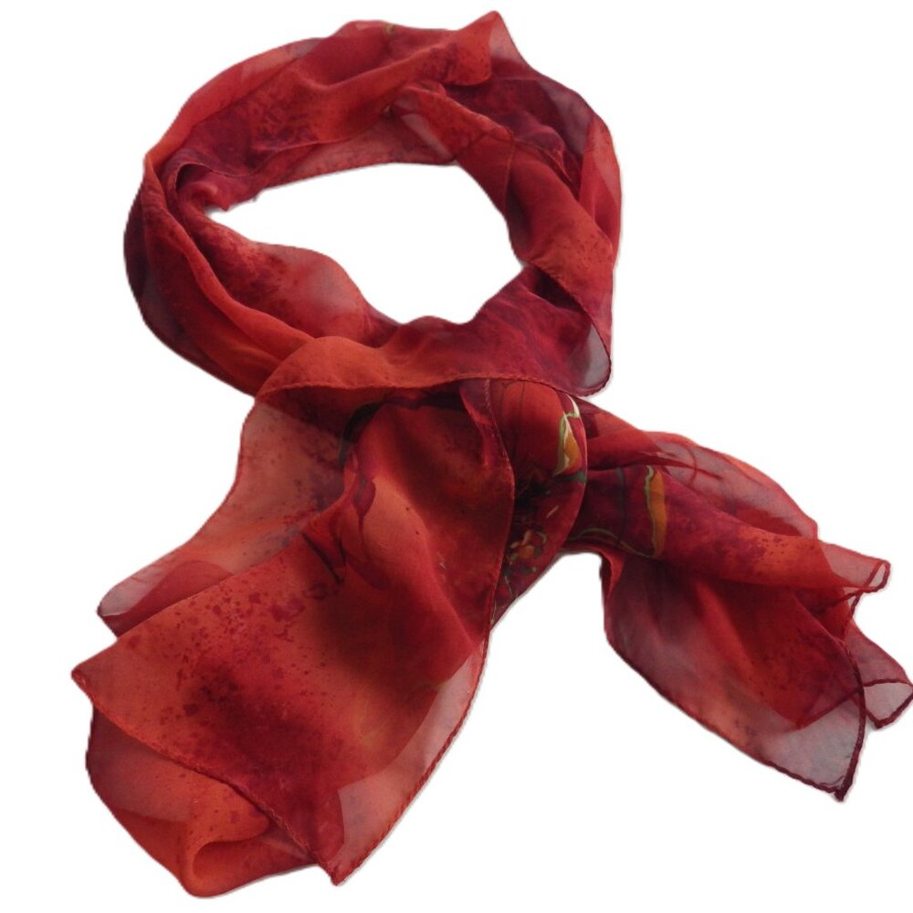 Large Rectangular Scarf/ Wrap/ Dark Reddish Orang… - image 4